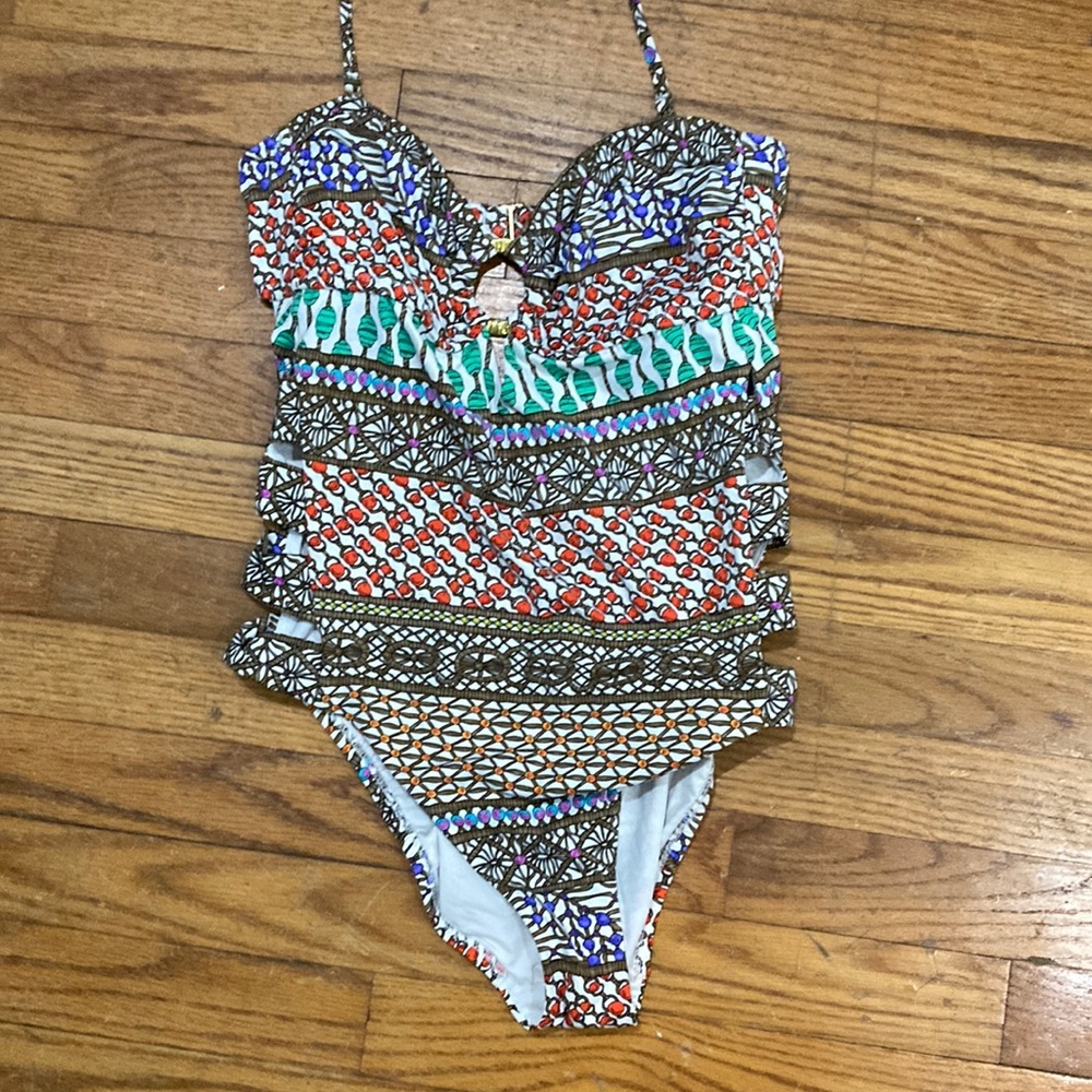 Trina Turk one piece with cutout detailing on flanks